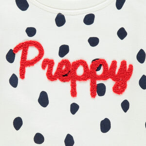 Sweat en molleton à pois et inscription en bouclette 