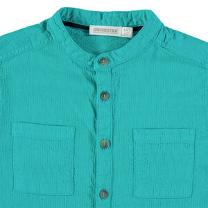 Πουκάμισο κοντομάνικο με μάο γιακά και τσεπάκια 