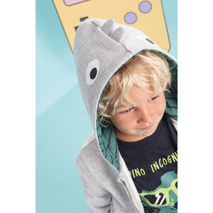 Gilet en molleton zippé à poches et dents de dinosaure printées 