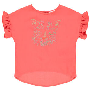 Κοντομάνικη βουάλ μπλούζα με τίγρη και στρας 