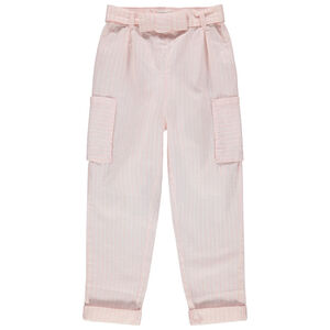 Παντελόνι cargo σε βαμαβακερό λινό με κάθετες ρίγες  