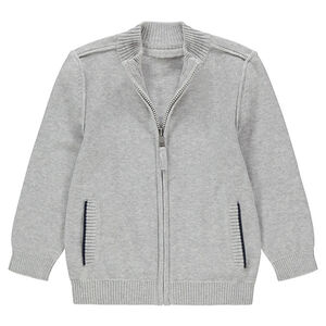 Πλεκτή ζακέτα με φερμουάρ και τσέπες 