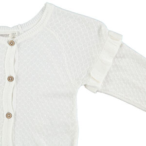 Πλεκτή ζακέτα με φαντεζί πλέξη και βολάν στα μανίκια 