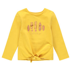 Κίτρινο φανελένιο φούτερ που δένει μπροστά με φτερά με παγιέτες 