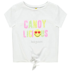 T-shirt manches courtes à message en sequins print Smiley 