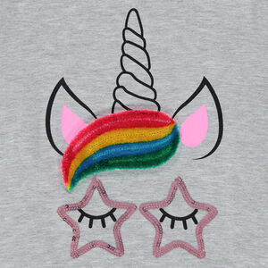 T-shirt manches longues uni à motif coloré en relief 