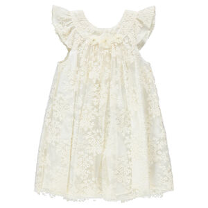 Κοντομάνικο γιορτινό φόρεμα από δαντέλα με κεντημένα λουλούδια 