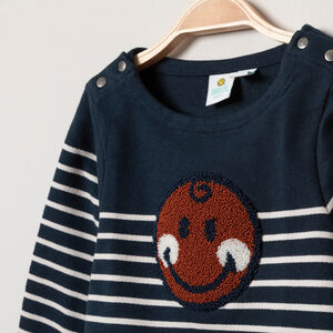 Marinière à col pressionné et motif Smiley en bouclette 