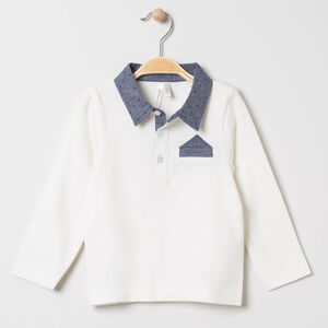 Polo manches longues à col et détail en chambray  