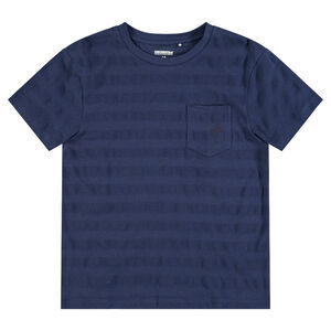 Κοντομάνικη μπλούζα με ριγέ ύφανση και τσέπη 