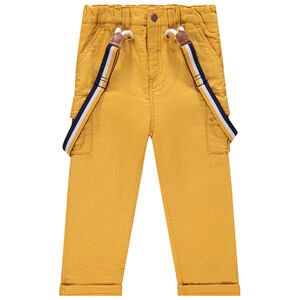 Pantalon en toile doublé jersey à bretelles amovibles 