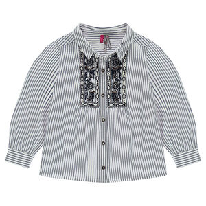 Μακρυμάνικο πουκάμισο με λεπτές ρίγες και κεντήματα 