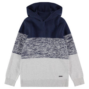 Παιδικά - Τρίχρωμο πουλόβερ με κουκούλα 