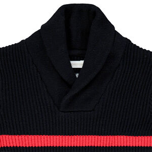 Pull en maille côtelée à rayures et col châle 