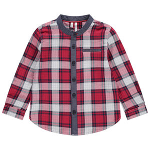 Μακρυμάνικο πουκάμισο καρό και λεπτομέρειες από σαμπρέ ύφασμα 