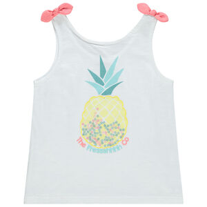 Débardeur en coton à noeuds contrastés print ananas 