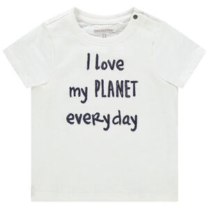 T-shirt manches courtes en coton bio à message en sequins 