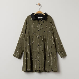 Robe manches longues à imprimé all-over et col effet cuir 