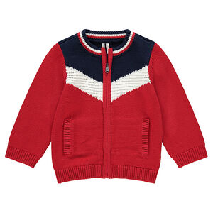 Πλεκτή ζακέτα με λωρίδες σε αντίθεση και φερμουάρ 