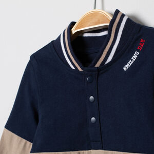 Polo tricolore col teddy print bouledogue français 