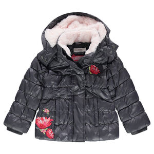 Καπιτονέ μπουφάν με επένδυση από sherpa και κεντημένα λουλούδια 