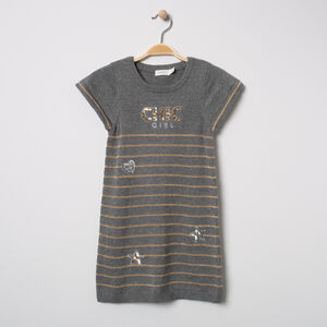 Φόρεμα κοντομάνικο πλεκτό ριγέ με παγιέτες  