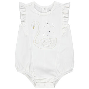 Combi με βολάν από οργανικό βαμβάκι με τυπωμένο κύκνο  