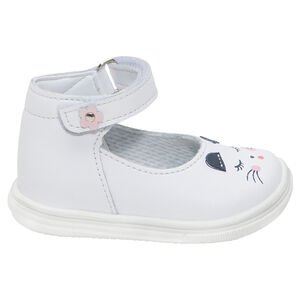 Δερμάτινα παπουτσάκια με στάμπα γάτα, λουράκι και αυτοκόλλητο βέλκρο 