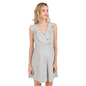 Φόρεμα εγκυμοσύνης από μελανζέ ύφασμα με βολάν στη λαιμόκοψη 