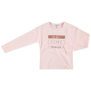 Παιδικά - Μακρυμάνικη μονόχρωμη μπλούζα με τυπωμένο μήνυμα 