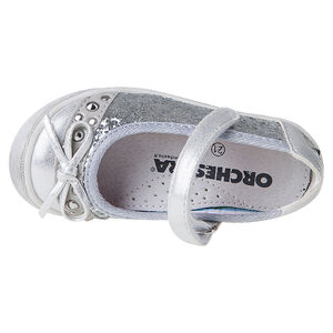 Babie argentées à paillettes avec noeud et rivets  