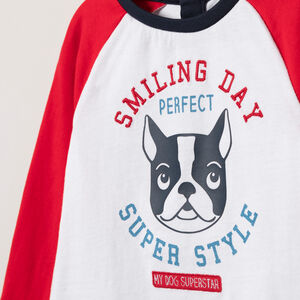 T-shirt manches longues bicolore print bouledogue français 