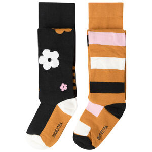 Lot de 2 collants épais à fleurs et rayures jacquard 