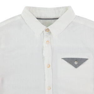 Παιδικά - Μονόχρωμο μακρυμάνικο ριγέ πουκάμισο με φαντεζί τσέπη 