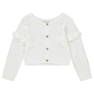 Πλεκτή ζακέτα με φαντεζί πλέξη και βολάν στα μανίκια 