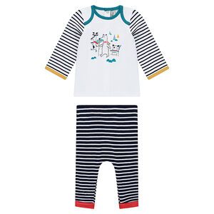 Σύνολο με μακρυμάνικη μπλούζα με τυπωμένα ζωάκια και παντελόνι 