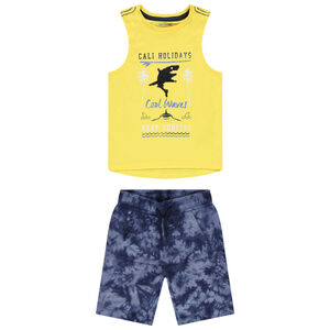 Σετ plage με αμάνικο μπλουζάκι με τυπωμένο τοπίο και βερμούδα  