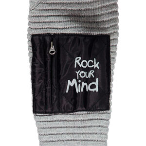 Πλεκτή ζακέτα με κουκούλα, τσέπη με φερμουάρ και μπουκλέ σήμα ©Smiley 