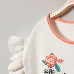 Robe manches courtes en tricot à fleurs brodées 
