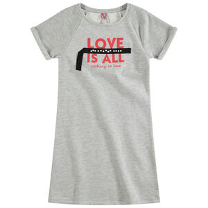 Παιδικά - Κοντομάνικο φόρεμα από φανέλα με τυπωμένο μήνυμα 