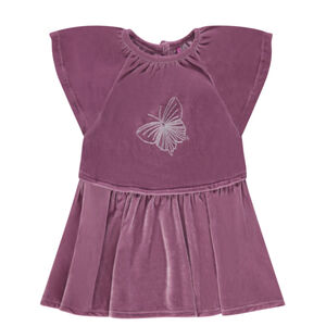 Κοντομάνικο φόρεμα από βελούδο με κεντημένη πεταλούδα 