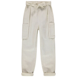 Παντελόνι cargo σε βαμαβακερό λινό με κάθετες ρίγες  