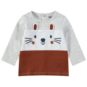 Τρίχρωμη μακρυμάνικη μπλούζα από ζέρσεϊ με τυπωμένες λεπτομέρειες 