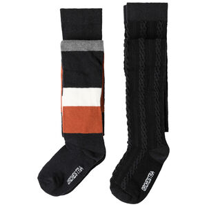 Lot de 2 collants épais à bandes contrastées et torsades 