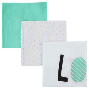 Σετ 3 τετράγωνες πάνες αγκαλιάς με πολύχρωμο μοτίβο 