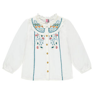 Πουκάμισο με χυτή γραμμή, βολάν και κεντημένο πλαστρόν 