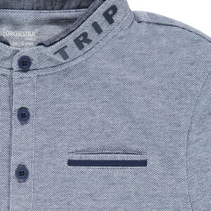 Παιδικά - Μακρυμάνικο ζέρσεϊ πόλο με φαντεζί γιακά και τυπωμένες φράσεις 