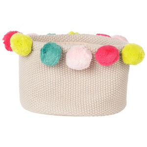 Panier de rangement tricoté en coton avec pompons 