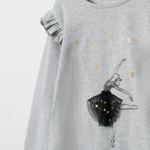T-shirt manches longues print danseuse étoile et détails dorés 