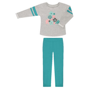 Φανελένια φόρμα με τυπωμένα λουλούδια με παγιέτες 